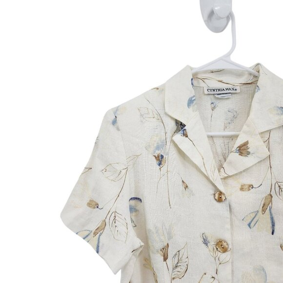 Cynthia Max Women's 100% Linen Floral Button Front Shirt Cottagecore - S - Picture 2 of 9